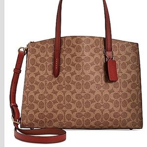 NWT Coach Signature Charlie Medium Satchel 31210 Brown-Red-Gold Original Packag